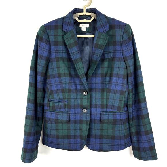 J. Crew Factory black watch plaid blazer 0 Wool blend 22235 academia preppy - Picture 1 of 10